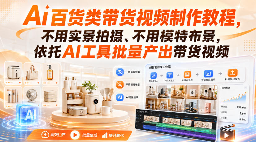 Ai百货类带货视频制作教程，不用实景拍摄、不用模特布景，依托AI工具批量产出带货视频-迦哆网创社