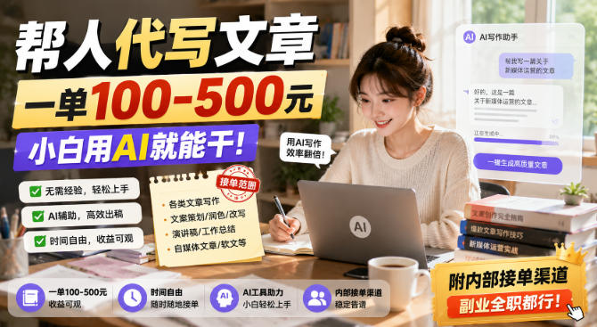 帮人代写文章，一单100-500，小白用AI就能干，附内部接单渠道，副业全职都行【揭秘】-迦哆网创社