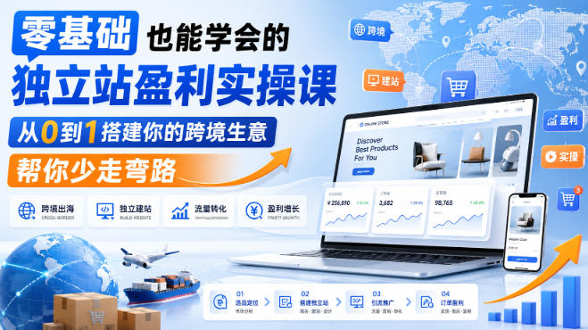 零基础也能学会的独立站盈利实操课，从0到1搭建你的跨境生意，帮你少走弯路-迦哆网创社