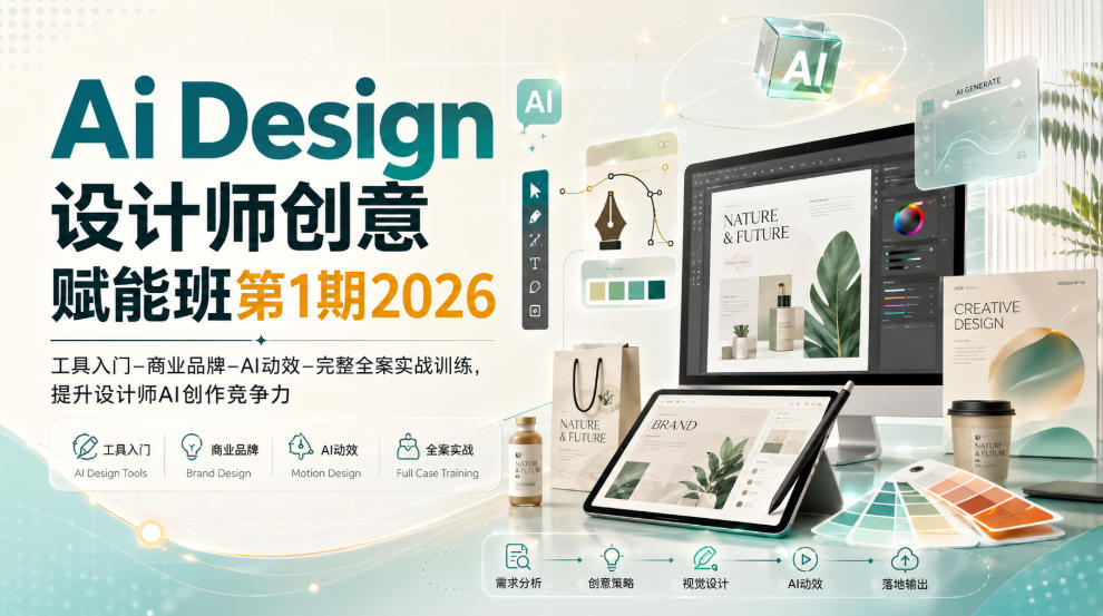 Ai Design设计师创意赋能班第1期2026|工具入门‑商业品牌‑AI动效‑完整全案实战训练,提升设计师AI创作竞争力-迦哆网创社