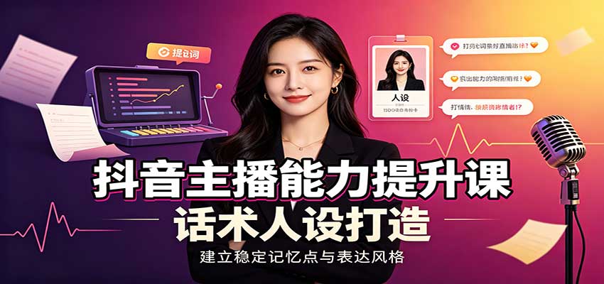 抖音主播能力提升课：账号底层逻辑，直播间搭建调试，话术人设打造全套教学-迦哆网创社