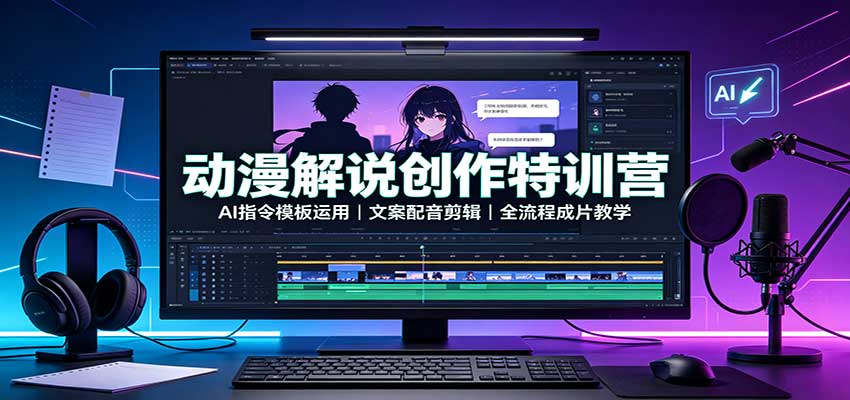 动漫解说创作特训营：AI指令模板运用，文案配音剪辑，全流程成片教学-迦哆网创社