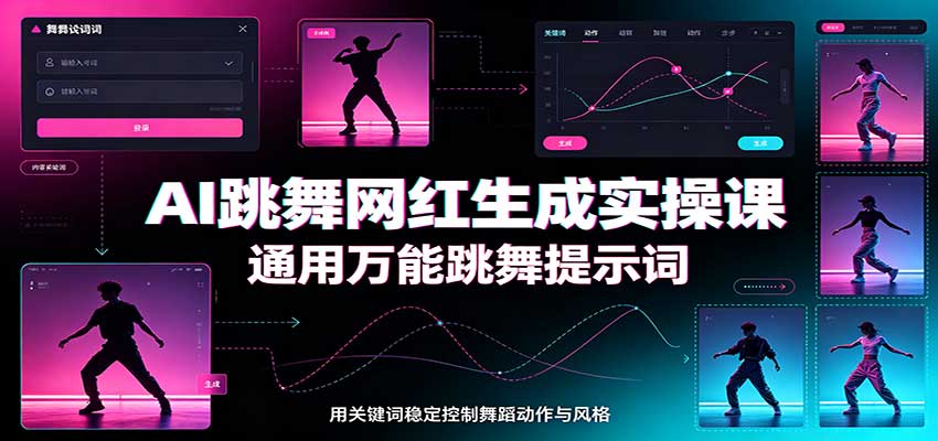 AI跳舞网红生成实操课：通用万能跳舞提示词，多模型适配，人物舞蹈视频制作全套教学-迦哆网创社