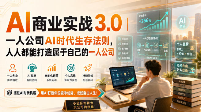 AI商业实战3.0|一人公司AI时代生存法则,人人都能打造属于自己的一人公司-迦哆网创社