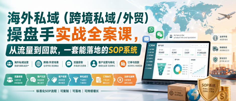 海外私域(跨境私域/外贸)操盘手实战全案课，从流量到回款，一套能落地的SOP系统-迦哆网创社