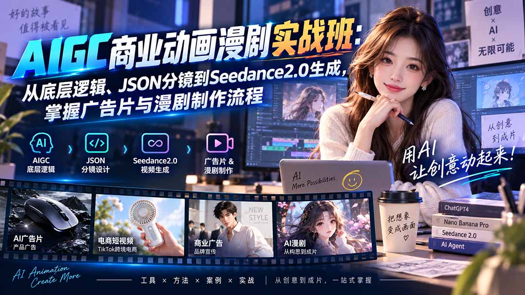AIGC商业动画漫剧实战班-更新:从底层逻辑、JSON分镜到Seedance2.0生成,掌握广告片与漫剧制作流程-迦哆网创社