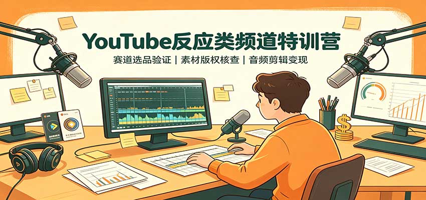 YouTube反应类频道特训营：赛道选品验证，素材版权核查，音频剪辑变现-迦哆网创社