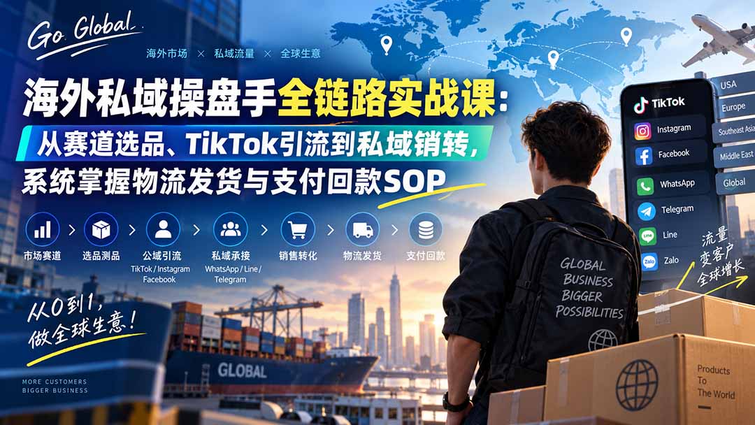 海外私域操盘手全链路实战课：从赛道选品、TikTok引流到私域销转，系统掌握物流发货与支付回款SOP-迦哆网创社