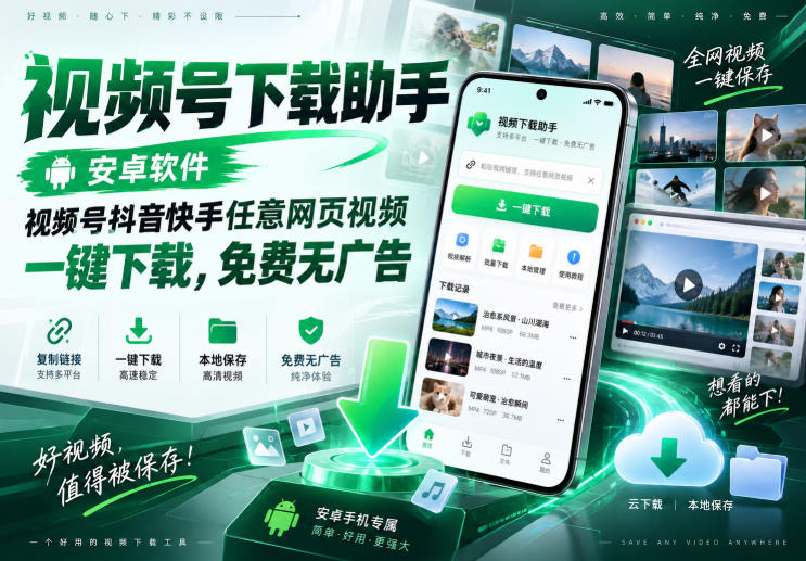 视频号下载助手,安卓软件,视频号抖音快手任意网页视频,一键下载,免费无广告-迦哆网创社