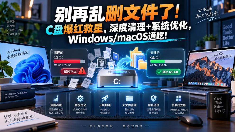 别再乱删文件了!C盘爆红救星,深度清理+系统优化,Windows/macOS通吃!-迦哆网创社