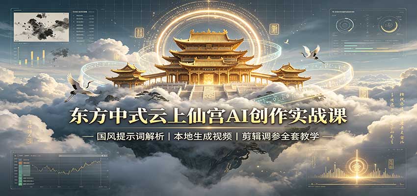 东方中式云上仙宫AI创作实战课：国风提示词解析，本地生成视频，剪辑调参全套教学-迦哆网创社