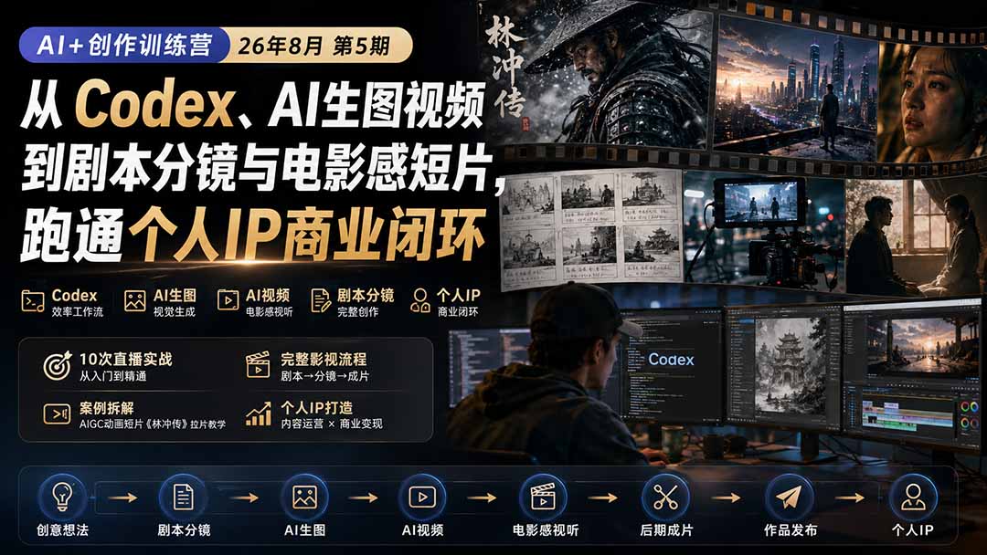 AI+创作训练营26年第5期-更新：从Codex、AI生图视频到剧本分镜与电影感短片，跑通个人IP商业闭环-迦哆网创社