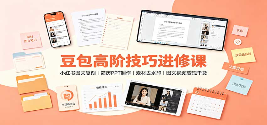 豆包高阶技巧进修课：小红书图文复刻，简历PPT制作，素材去水印，图文视频变现干货-迦哆网创社