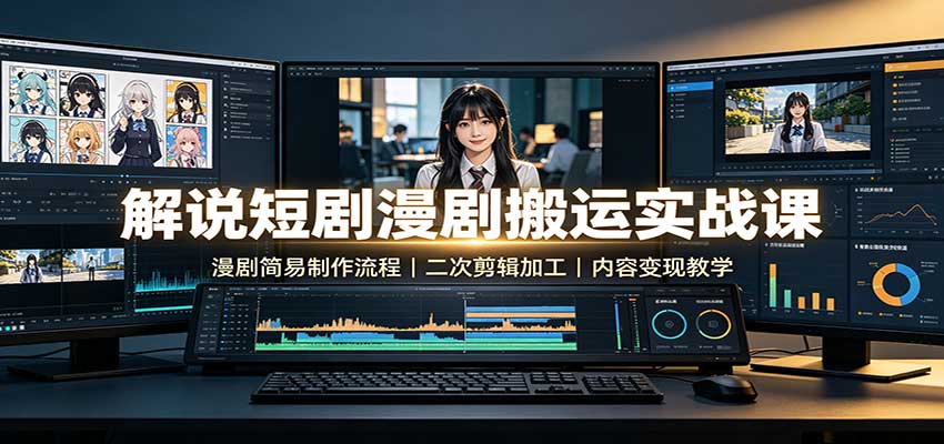 解说短剧漫剧搬运实战课:漫剧简易制作流程,二次剪辑加工,内容变现教学-迦哆网创社