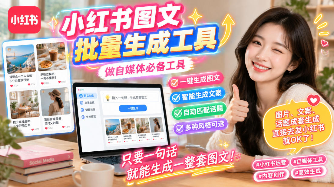 小红书图文批量生成工具，话题、文案、配图一键生成，直接发布，做自媒体必备工具-迦哆网创社