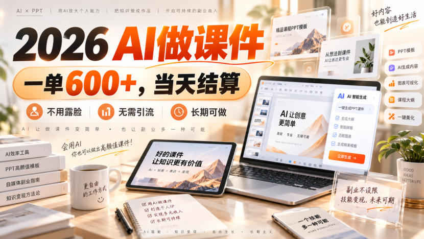 2026 AI做课件,一单600+,当天结算,不用露脸,无需引流,长期可做【揭秘】-迦哆网创社