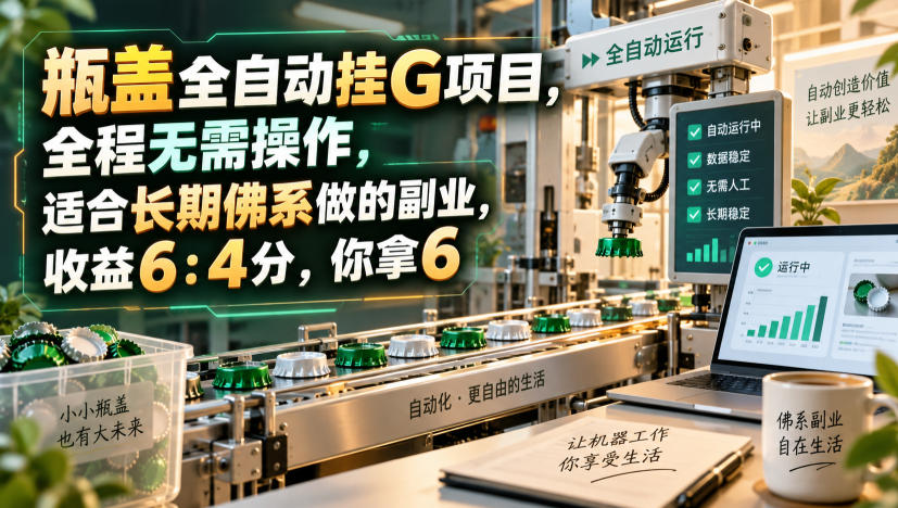 瓶盖全自动挂G项目，全程无需操作，适合长期佛系做的副业，收益6：4分，你拿6【揭秘】-迦哆网创社