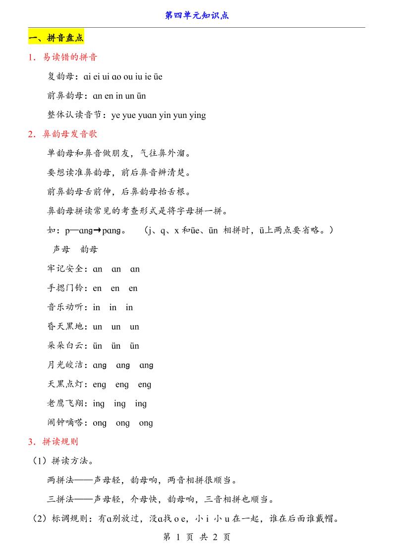 新一上语文第4单元（知识点）-迦哆网创社
