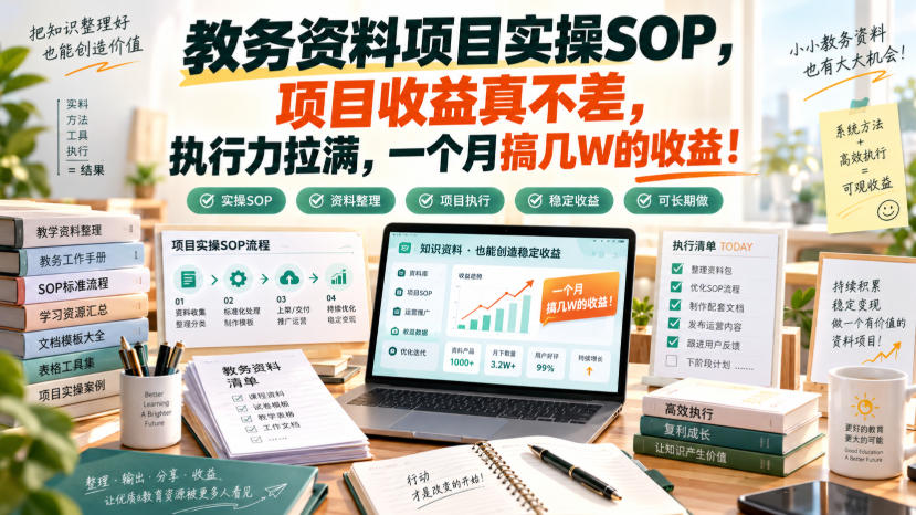 教务资料项目实操SOP，项目收益真不差，执行力拉满，一个月搞几W的收益-迦哆网创社