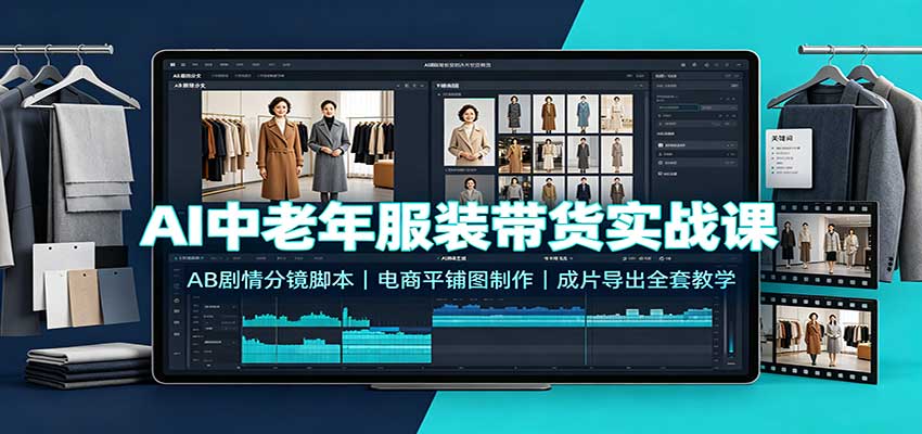 AI中老年服装带货实战课：AB剧情分镜脚本，电商平铺图制作，成片导出全套教学-迦哆网创社