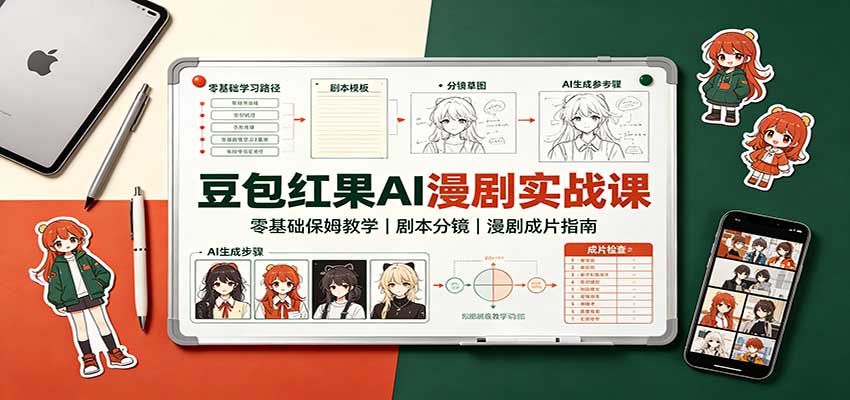豆包红果AI漫剧实战课：零基础保姆教学，剧本分镜，漫剧成片指南-迦哆网创社