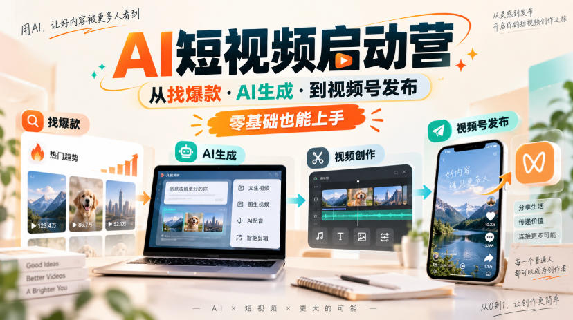AI短视频启动营，从找爆款·AI生成·到视频号发布，零基础也能上手-迦哆网创社