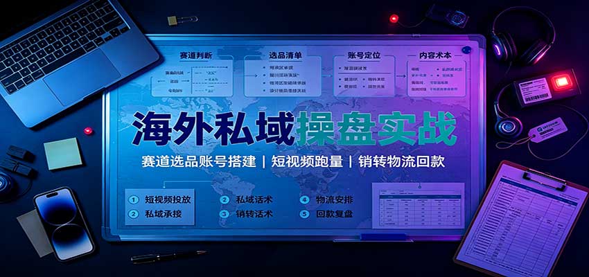 海外私域操盘实战：赛道选品账号搭建，短视频跑量，销转物流回款-迦哆网创社