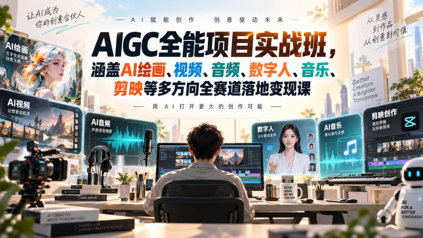 AIGC全能项目实战班，涵盖AI绘画、视频、音频、数字人、音乐、剪映等多方向全赛道落地变现课-迦哆网创社