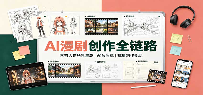 AI漫剧创作全链路：素材人物场景生成，配音剪辑，批量制作变现-迦哆网创社