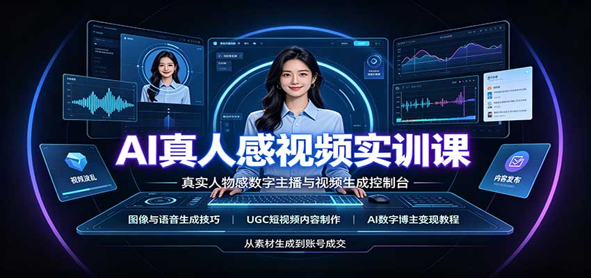 AI真人感视频实训课：图像语音生成，UGC内容制作，AI数字博主变现教程-迦哆网创社