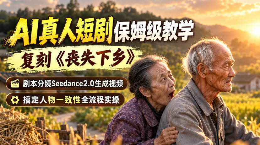 AI真人短剧保姆级教学，复刻《丧失下乡》，剧本分镜Seedance2.0生成视频，搞定人物一致性全流程实操-迦哆网创社
