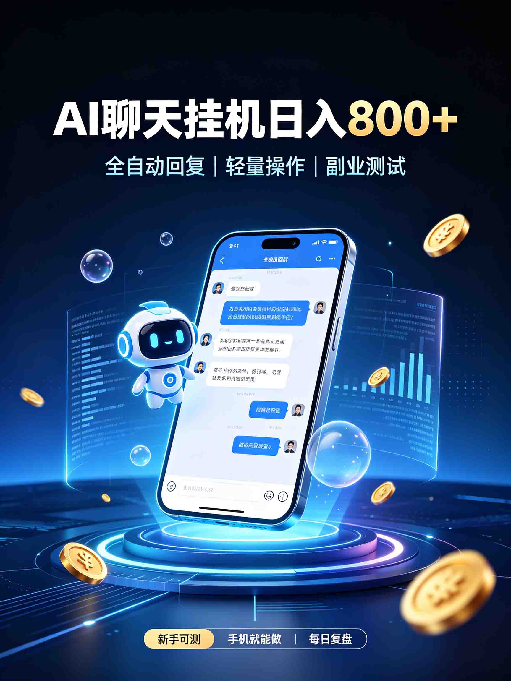 AI聊天挂机，日入800+，适用个人副业，工作室矩阵操作-迦哆网创社