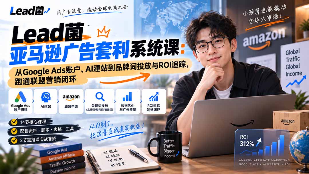 Lead菌亚马逊广告套利系统课：从Google Ads账户、AI建站到品牌词投放与ROI追踪，跑通联盟营销闭环-迦哆网创社