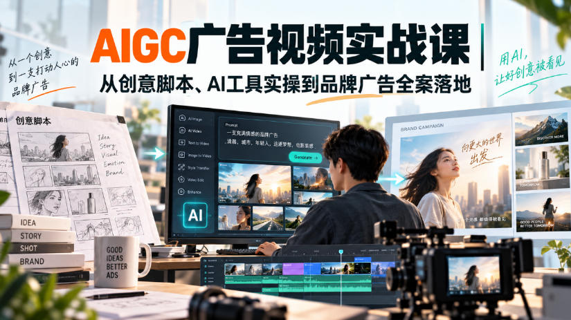 AIGC广告视频实战课｜从创意脚本、AI工具实操到品牌广告全案落地-迦哆网创社