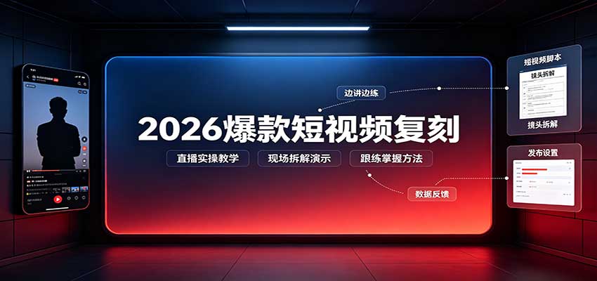 2026爆款短视频复刻：直播实操教学，配套文字文档掌握全流程-迦哆网创社