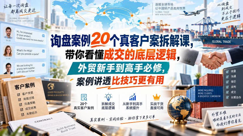 询盘案例20个真客户案拆解课,带你看懂成交的底层逻辑,外贸新手到高手必修,案例讲透比技巧更有用-迦哆网创社