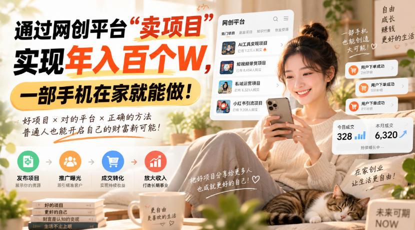 靠卖网创项目变现,一年拿下百万收益!一台手机就能操作!-迦哆网创社