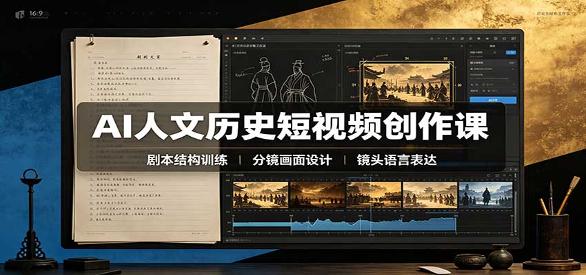 AI人文历史短视频创作课：赛道对标、剧本分镜制图，掌握视频完整产出流程-迦哆网创社