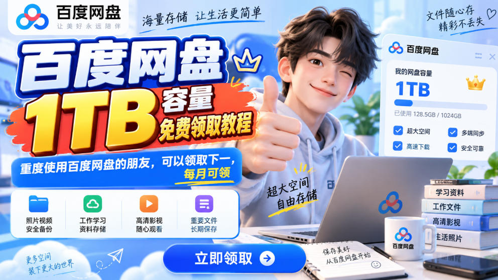 百度网盘1TB容量免费领取教程，重度使用百度网盘的朋友，可以领取下一，每月可领-迦哆网创社