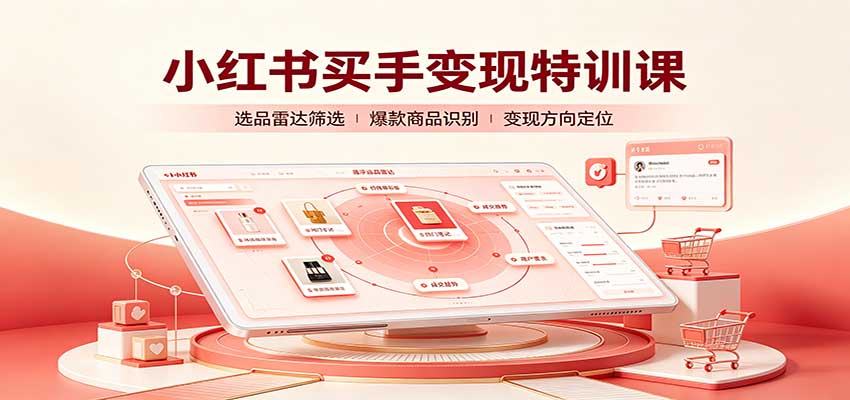 小红书买手变现特训课：账号定位养号起号，选品挂车，笔记标题封面全套教学-迦哆网创社