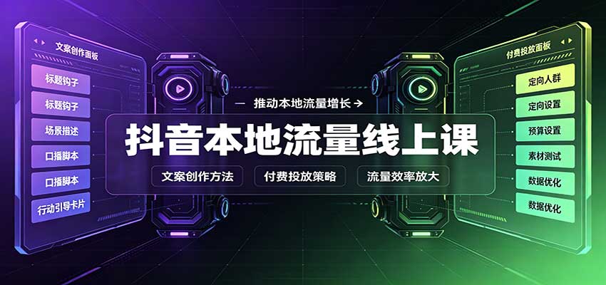 抖音本地流量线上课：账号搭建拍摄剪辑，文案创作与付费投放教学-迦哆网创社