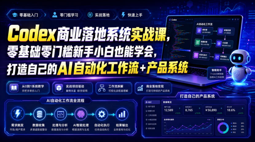 Codex商业落地系统实战课，零基础零门槛新手小白也能学会，打造自己的AI自动化工作流+产品系统(更新)-迦哆网创社