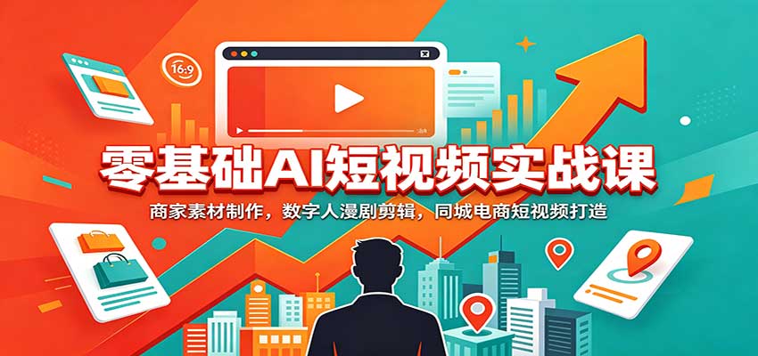 零基础AI短视频实战课：商家素材制作，数字人漫剧剪辑，同城电商短视频打造-迦哆网创社