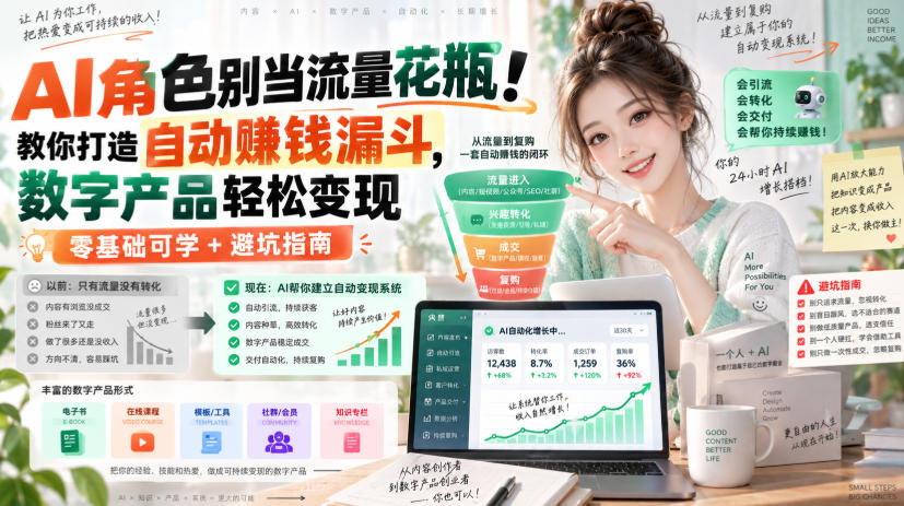 AI角色别当流量花瓶!教你打造自动賺钱漏斗,数字产品轻松变现(零基础可学+避坑指南)【原创双语字幕】-迦哆网创社
