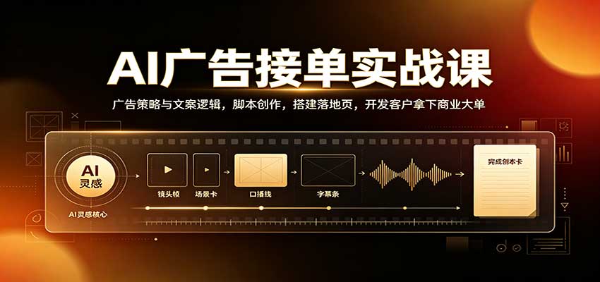 AI广告接单实战：广告策略与文案逻辑，脚本创作，搭建落地页，开发客户拿下商业大单-迦哆网创社