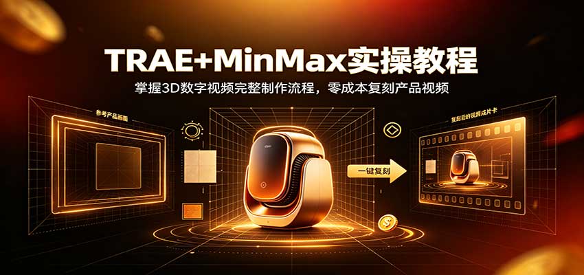 TRAE+MinMax实操教程:3D数字视频完整制作流程,零成本复刻产品视频-迦哆网创社