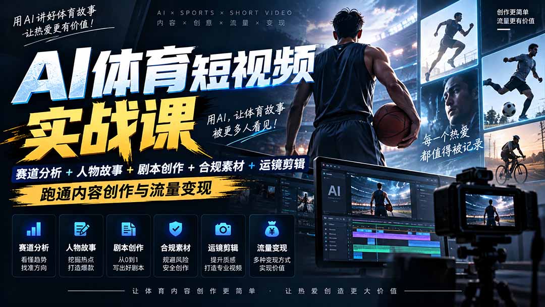 AI体育短视频赛道顶级玩法｜赛道分析+人物故事+剧本创作+版权处理+运镜剪辑，跑通流量变现-日赚1K+-迦哆网创社