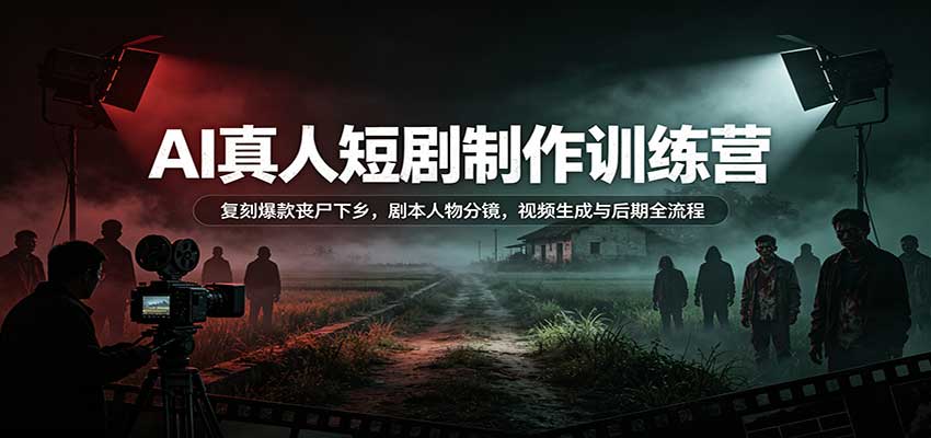 AI真人短剧制作训练营：复刻爆款丧尸下乡，剧本人物分镜，视频生成与后期全流程-迦哆网创社