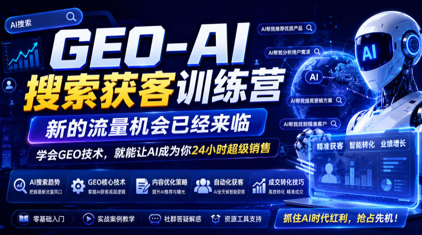 GEO-AI搜索获客训练营,新的流量机会已经来临,学会GEO技术,就能让AI成为你24小时超级销售(更新0919)-迦哆网创社