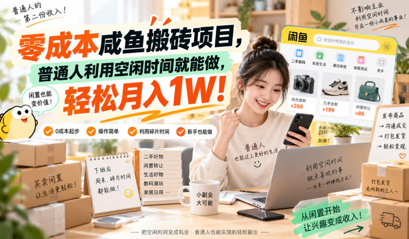 零成本咸鱼搬砖项目，普通人利用空闲时间就能做，轻松月入1W！【揭秘】-迦哆网创社